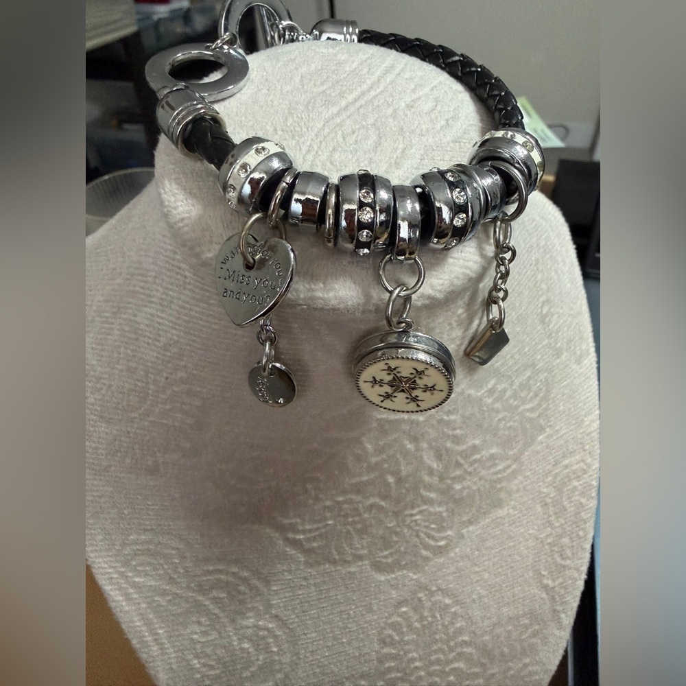 Silver and Black Fantasy Bracelet with Charm